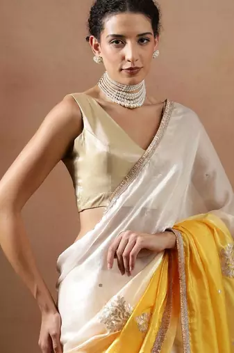 Yellow embellished sarees