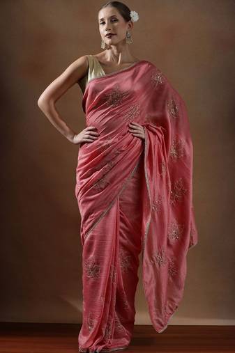 Peach embroidered sarees