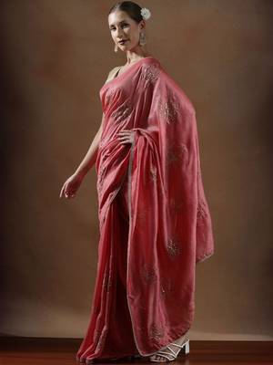 Peach embroidered sarees 2