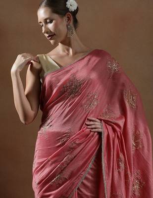 Peach embroidered sarees 5