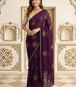 Purple embellished embroidered jute silk saree