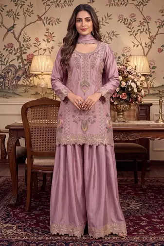 Lavender Premium Chinon With Beads Work Salwar Suit Stitched