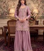 Lavender Premium Chinon With Beads Work Salwar Suit Stitched