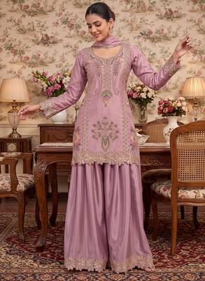 Lavender Premium Chinon With Beads Work Salwar Suit Stitched 2
