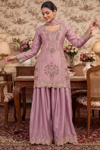 Lavender Premium Chinon With Beads Work Salwar Suit Stitched
