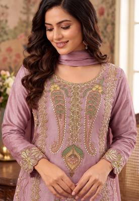 Lavender Premium Chinon With Beads Work Salwar Suit Stitched 3