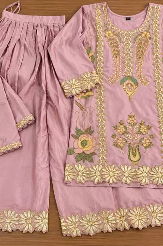 Lavender Premium Chinon With Beads Work Salwar Suit Stitched