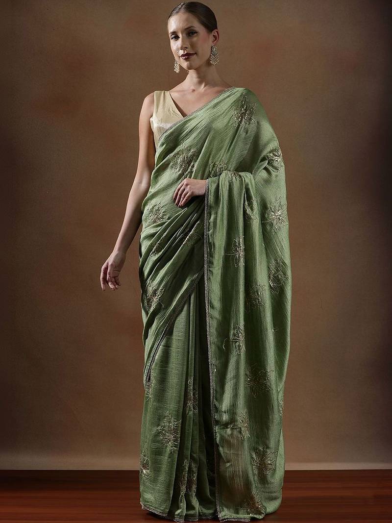Olive embroidered sarees