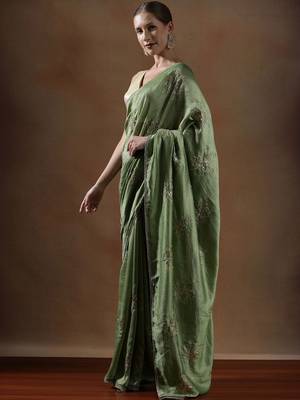Olive embroidered sarees 2