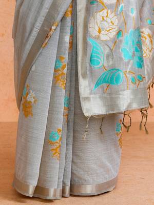 Beige woven design muga sarees with blouse piece 5