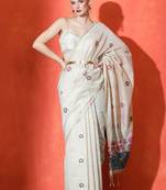 Cream woven design banarasi sarees with blouse piece