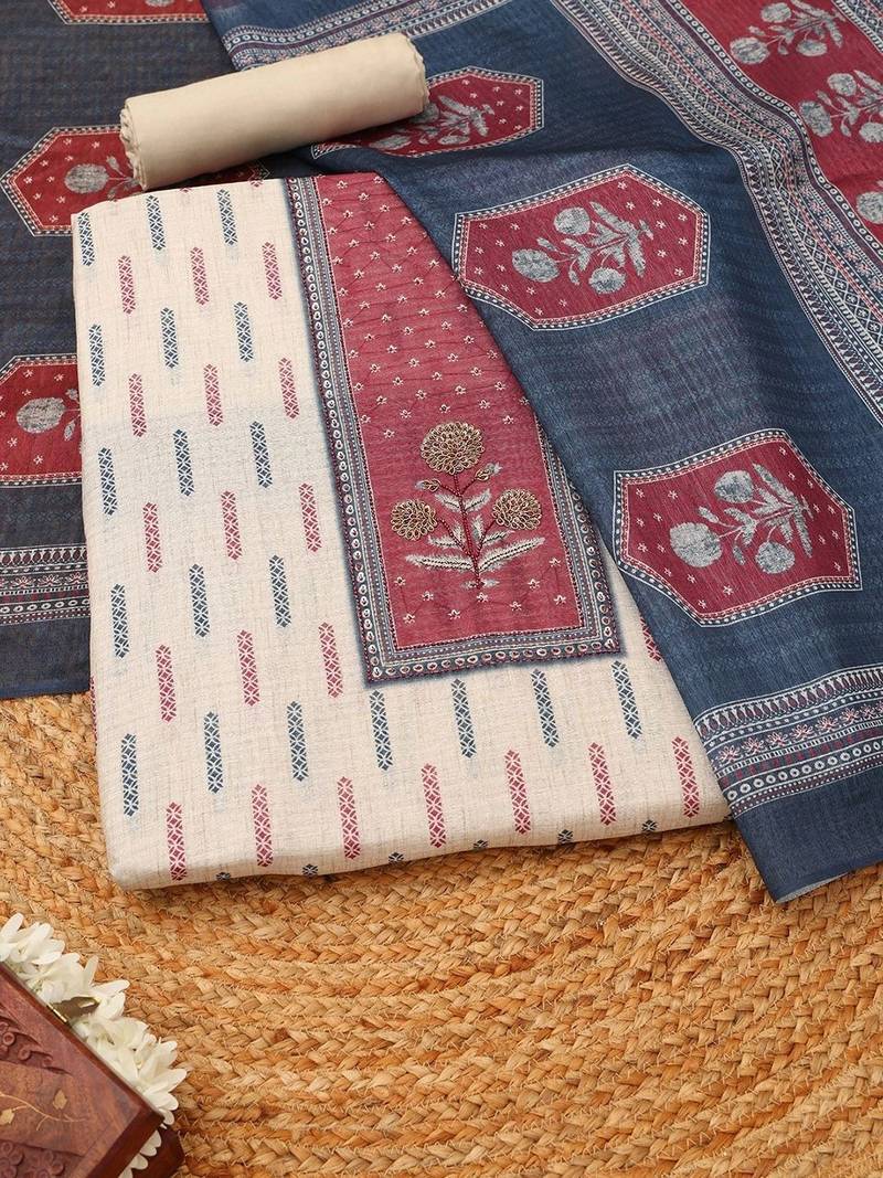 printed art silk unstitched dress material