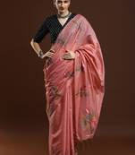 Pink woven design muga sarees with blouse piece