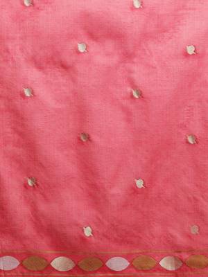 Pink woven design muga sarees with blouse piece 5