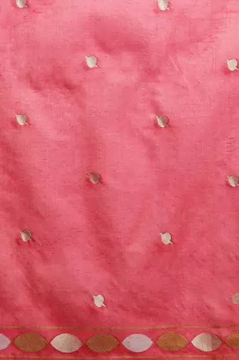 Pink woven design muga sarees with blouse piece