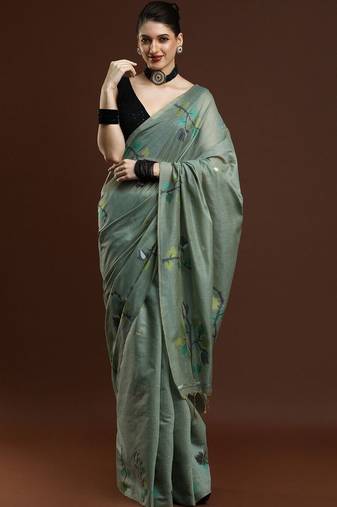 Green woven design muga sarees with blouse piece