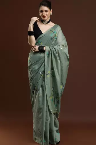 Green woven design muga sarees with blouse piece