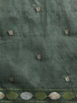 Green woven design muga sarees with blouse piece 5