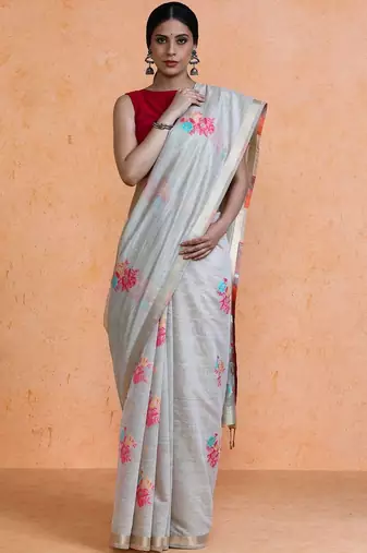 Grey woven design muga sarees with blouse piece