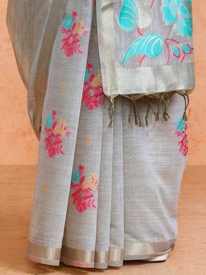 Grey woven design muga sarees with blouse piece 5