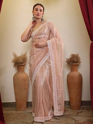 Cream ethnic sequence embroidered saree 4