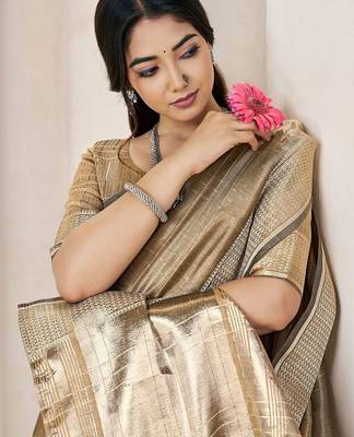 Gold gold linen ethnic woven design festive wear matching blouse & sarees 2