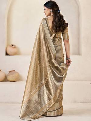 Gold gold linen ethnic woven design festive wear matching blouse & sarees 3