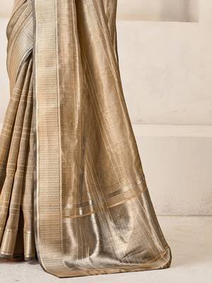 Gold gold linen ethnic woven design festive wear matching blouse & sarees 5