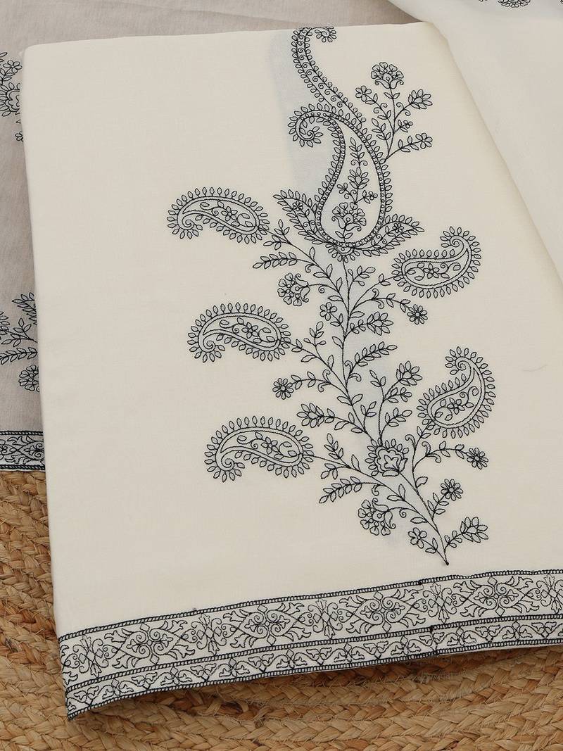 paisley embroidered chanderi unstitched dress material