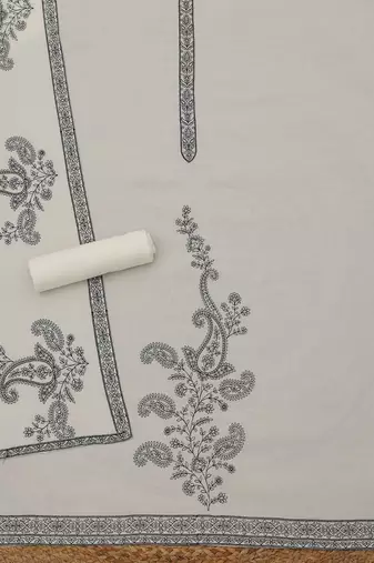 paisley embroidered chanderi unstitched dress material