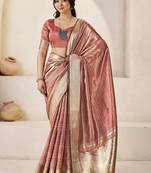 Rose rose gold linen ethnic woven design festive wear matching blouse & sarees