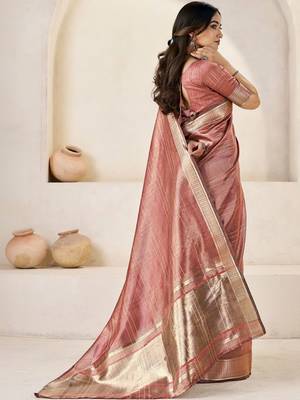 Rose rose gold linen ethnic woven design festive wear matching blouse & sarees 2