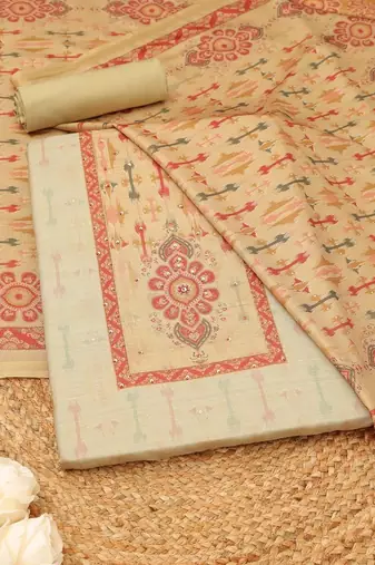 printed art silk unstitched dress material