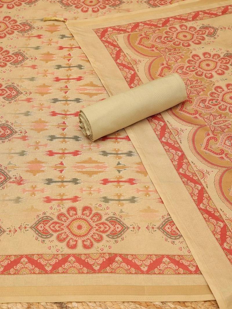 printed art silk unstitched dress material