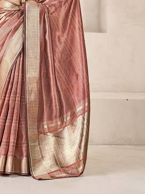 Rose rose gold linen ethnic woven design festive wear matching blouse & sarees 5