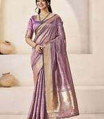 Lavender lavender linen ethnic woven design festive wear matching blouse & sarees