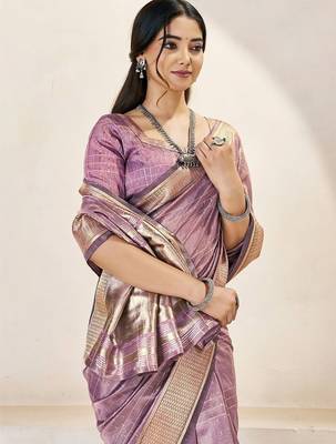 Lavender lavender linen ethnic woven design festive wear matching blouse & sarees 2