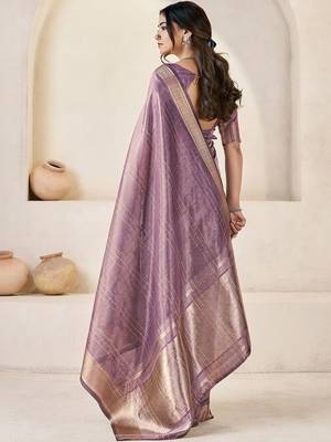 Lavender lavender linen ethnic woven design festive wear matching blouse & sarees 3