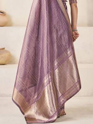 Lavender lavender linen ethnic woven design festive wear matching blouse & sarees 5