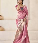Mauve mauve linen ethnic woven design festive wear matching blouse & sarees