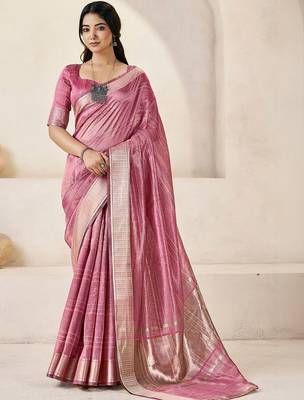 Mauve mauve linen ethnic woven design festive wear matching blouse & sarees 2