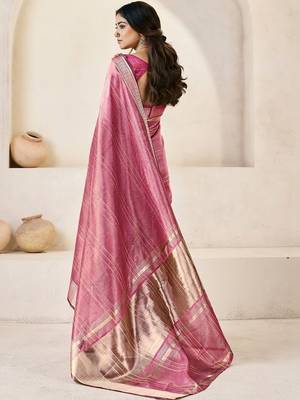 Mauve mauve linen ethnic woven design festive wear matching blouse & sarees 3