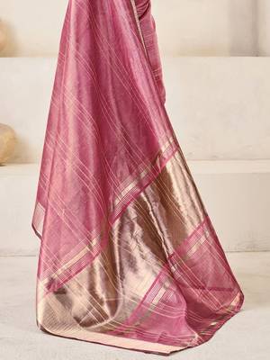 Mauve mauve linen ethnic woven design festive wear matching blouse & sarees 5