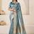 Blue light blue linen ethnic woven design festive wear matching blouse & sarees