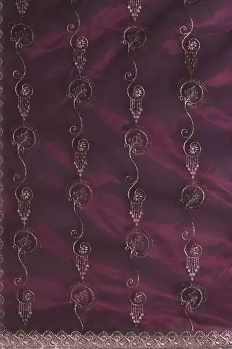 Burgundy embellished saree with unstitched blouse