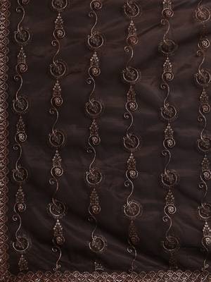 Brown embroidered festive wear saree with blouse piece 4