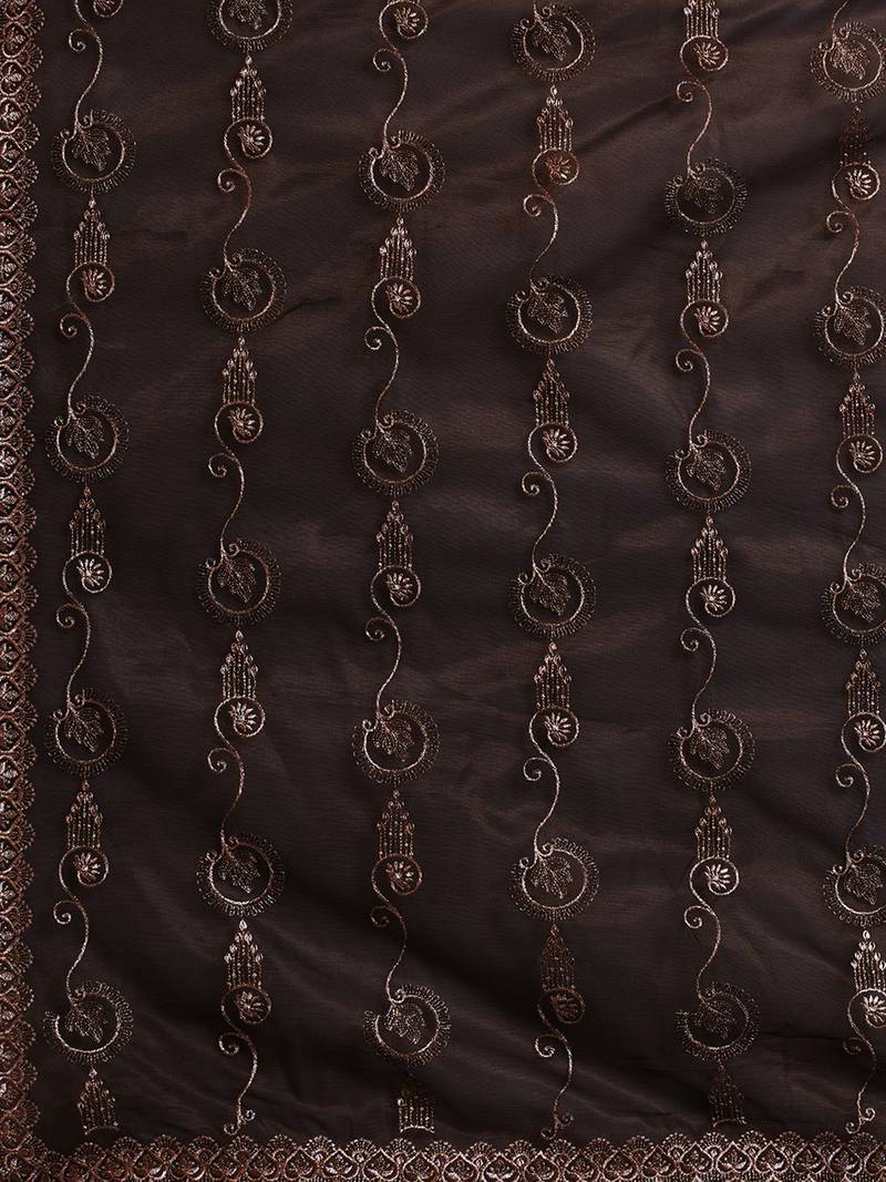 Brown embroidered festive wear saree with blouse piece