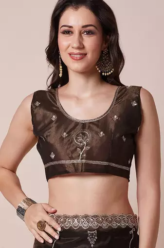 Brown embroidered festive wear saree with blouse piece
