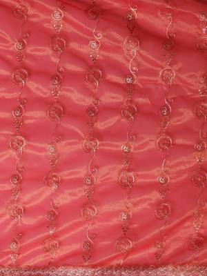 Orange embroidered party wear saree with unstitched blouse piece 4