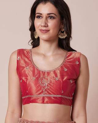 Orange embroidered party wear saree with unstitched blouse piece 5